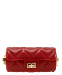 DIAMOND QUILTED CYLINDER SHAPE CROSSBODY JELLY BAG SP7163-1 RED